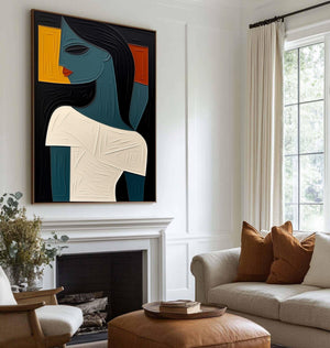 Large Modern Woman Portrait Painting Abstract Figurative Canvas Wall Art for Contemporary Home Decor