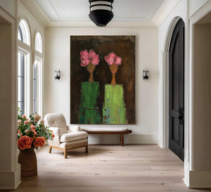 Large Contemporary Floral Portrait Oil Painting Hand Painted Canvas Wall Art for Luxury Interior Decor