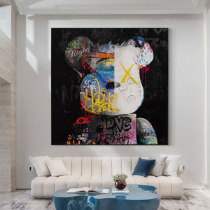 Large Graffiti Bearbrick Canvas Wall Art Modern Pop Art Street Style Painting for Bedroom Decor