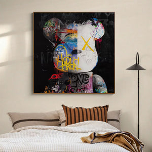 Large Graffiti Bearbrick Canvas Wall Art Modern Pop Art Street Style Painting for Bedroom Decor