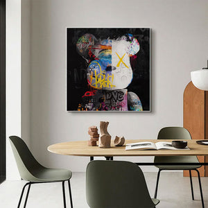 Large Graffiti Bearbrick Canvas Wall Art Modern Pop Art Street Style Painting for Bedroom Decor