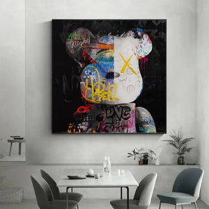 Large Graffiti Bearbrick Canvas Wall Art Modern Pop Art Street Style Painting for Bedroom Decor