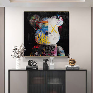 Large Graffiti Bearbrick Canvas Wall Art Modern Pop Art Street Style Painting for Bedroom Decor