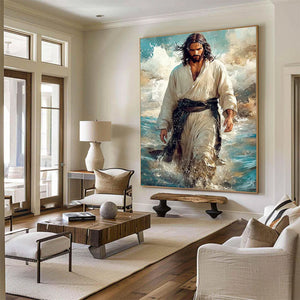Large Hand-Painted Jesus Walking on Water Oil Painting #VRA 121