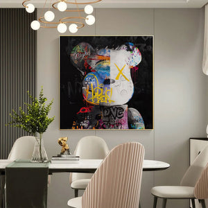 Large Graffiti Bearbrick Canvas Wall Art Modern Pop Art Street Style Painting for Bedroom Decor