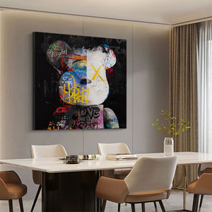 Large Graffiti Bearbrick Canvas Wall Art Modern Pop Art Street Style Painting for Bedroom Decor