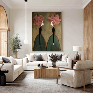 Large Modern Floral Figure Oil Painting Hand Painted Canvas Wall Art for Entryway Living Room Decor