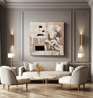 Large Abstract Figurative Oil Painting Neutral Beige Canvas Wall Art for Modern Living Room Decor