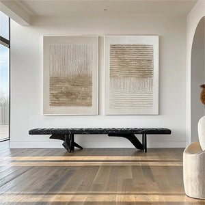 Set of 2 Large Wabi-Sabi Textured Neutral Canvas Wall Art Minimalist Beige White Textured Painting for Living Room Decor