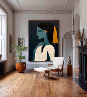 Large Abstract Woman Portrait Canvas Wall Art Modern Figurative Painting for Living Room Decor