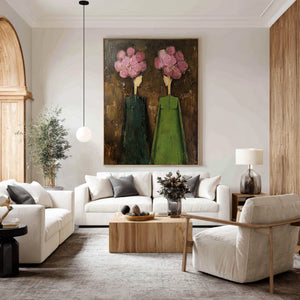Large Modern Floral Oil Painting Textured Canvas Wall Art for Living Room and Foyer Statement Decor