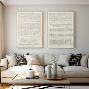 Large Minimalist Textured Linear & Dot Canvas Wall Art (Set of 2) Textured Painting for Entryway & Study Decor