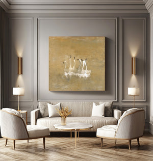 Large Contemporary Swan Oil Painting Hand Painted Canvas Animal Wall Art for Modern Interior Decor