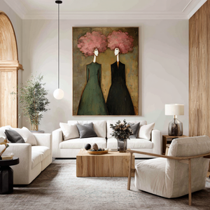 Large Abstract Floral Oil Painting Hand Painted Canvas Wall Art for Entryway Living Room Statement Decor