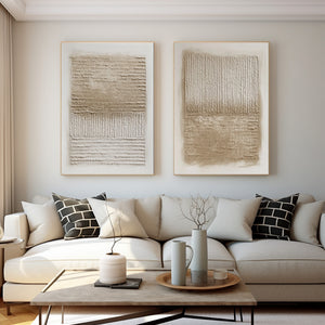 Large Set of 2 3D Textured Stripe Canvas Wall Art Wabi-Sabi Canvas Art for Living Room Decor