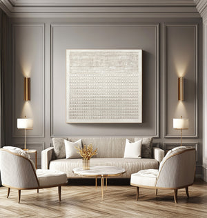 Large Minimalist Textured Linear Grid Canvas Wall Art Textured Painting for Entryway & Study Decor