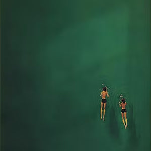Large Minimalist Swimming Art – Dark Green Abstract Water Oil Painting Hand Painted for Modern Home Decor