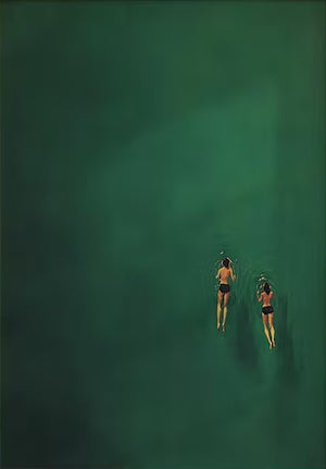 Large Minimalist Swimming Art – Dark Green Abstract Water Oil Painting Hand Painted for Modern Home Decor
