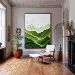 Large Contemporary Mountain Landscape Canvas Wall Art Modern Green Nature Painting