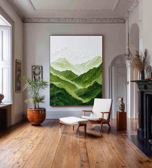 Large Contemporary Mountain Landscape Canvas Wall Art Modern Green Nature Painting