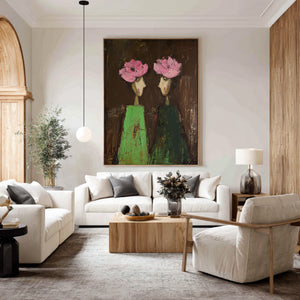 Large Luxury Floral Portrait Oil Painting Hand Painted Canvas Wall Art for Upscale Home Decor