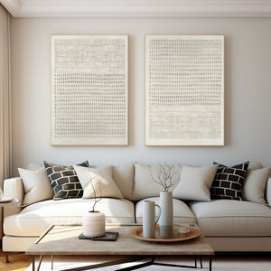 Large Set of 2 3D Textured Dot & Line Canvas Wall Art Wabi-Sabi Minimalist Art for Living Room Decor