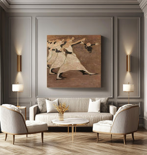 Large Minimalist Whimsical Dance Scene Canvas Wall Art Textured Oil Painting for Entryway & Living Room Decor