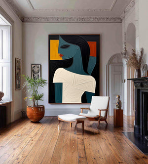 Large Modern Woman Portrait Painting Abstract Figurative Canvas Wall Art for Contemporary Home Decor