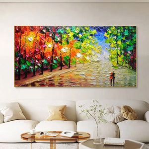 Large Impasto Forest Landscape Canvas Wall Art | Vibrant Autumn Trees Painting for Bedroom