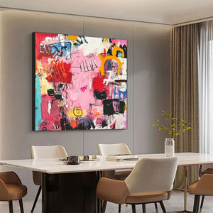 Large Abstract Pink Pop Art Canvas Wall Art Modern Street Style Painting for Interior Decor