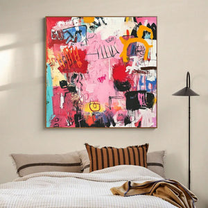 Large Abstract Pink Pop Art Canvas Wall Art Modern Street Style Painting for Interior Decor