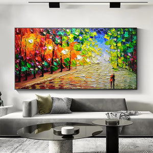 Large Impasto Forest Landscape Canvas Wall Art | Vibrant Autumn Trees Painting for Bedroom