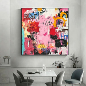 Large Abstract Pink Pop Art Canvas Wall Art Modern Street Style Painting for Interior Decor