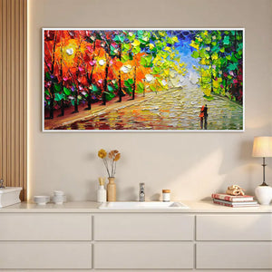 Large Impasto Forest Landscape Canvas Wall Art | Vibrant Autumn Trees Painting for Bedroom