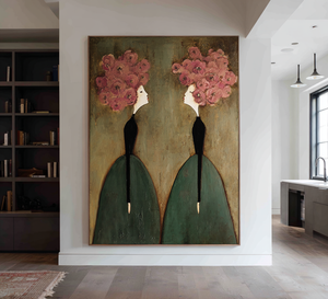 Large Modern Floral Figure Oil Painting Hand Painted Canvas Wall Art for Entryway Living Room Decor