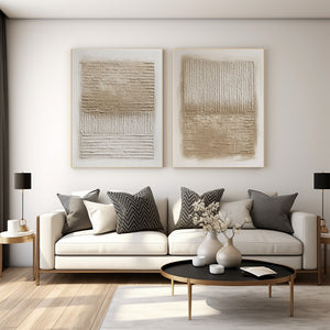 Large Set of 2 3D Textured Stripe Canvas Wall Art Wabi-Sabi Canvas Art for Living Room Decor