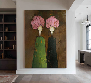 Large Contemporary Floral Oil Painting Hand Painted Canvas Wall Art for Living Room Entryway Statement Decor