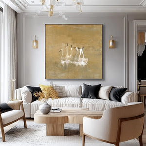 Large Contemporary Swan Oil Painting Hand Painted Canvas Animal Wall Art for Modern Interior Decor