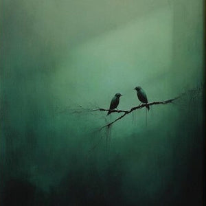 Large Hand Painted Bird Art – Deep Green Abstract Nature Oil Painting on Canvas for Home Decor