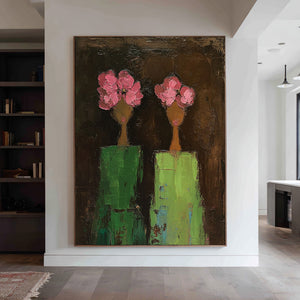 Large Contemporary Floral Portrait Oil Painting Hand Painted Canvas Wall Art for Luxury Interior Decor