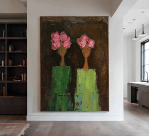 Large Contemporary Floral Portrait Oil Painting Hand Painted Canvas Wall Art for Luxury Interior Decor