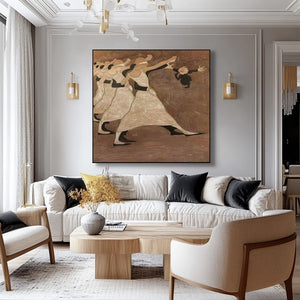 Large Minimalist Whimsical Dance Scene Canvas Wall Art Textured Oil Painting for Entryway & Living Room Decor