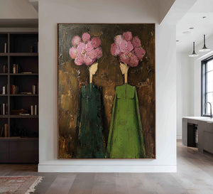 Large Modern Floral Oil Painting Textured Canvas Wall Art for Living Room and Foyer Statement Decor