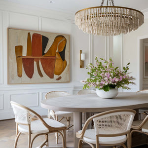 Large Wabi-Sabi Abstract Geometric Canvas Wall Art Textured Oil Painting for Dining Room Decor