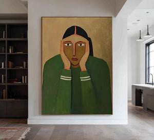 Large Abstract Portrait Oil Painting Hand Painted Canvas Wall Art for Modern Home Interior Decor