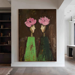 Large Luxury Floral Portrait Oil Painting Hand Painted Canvas Wall Art for Upscale Home Decor