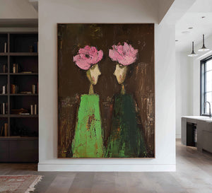 Large Luxury Floral Portrait Oil Painting Hand Painted Canvas Wall Art for Upscale Home Decor
