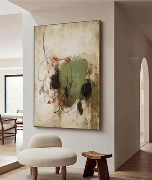 Large Abstract Wabi-sabi Canvas Wall Art Modern Textured Earth Tone Painting for Interior Decor