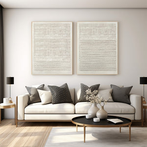 Large Minimalist Textured Linear & Dot Canvas Wall Art (Set of 2) Textured Painting for Entryway & Study Decor