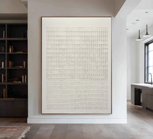 Large Vertical Textured Oil Painting on Canvas Modern Neutral Wall Art for Entryway Decor